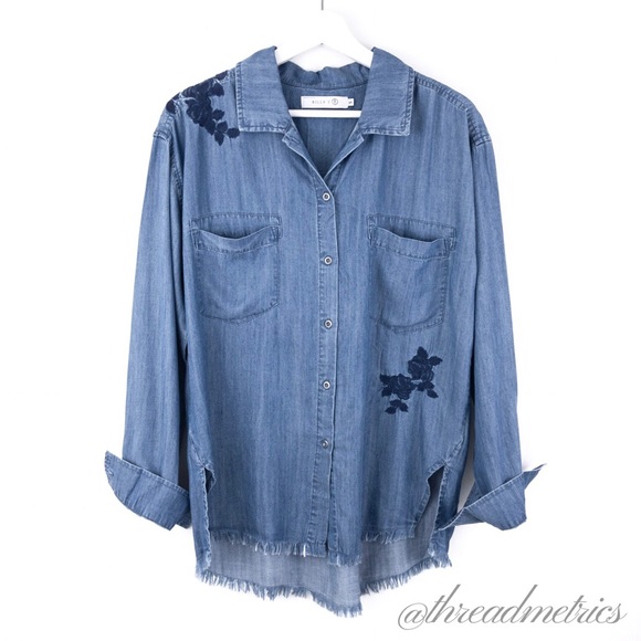 Billy T Tops - B I L L Y   T • Raw Hem Embroidered Button Down